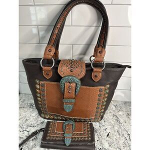 Montana West Western Cowboy Rodeo Leather Jewels Bag Belt Bucle‎ Purse & Wallet